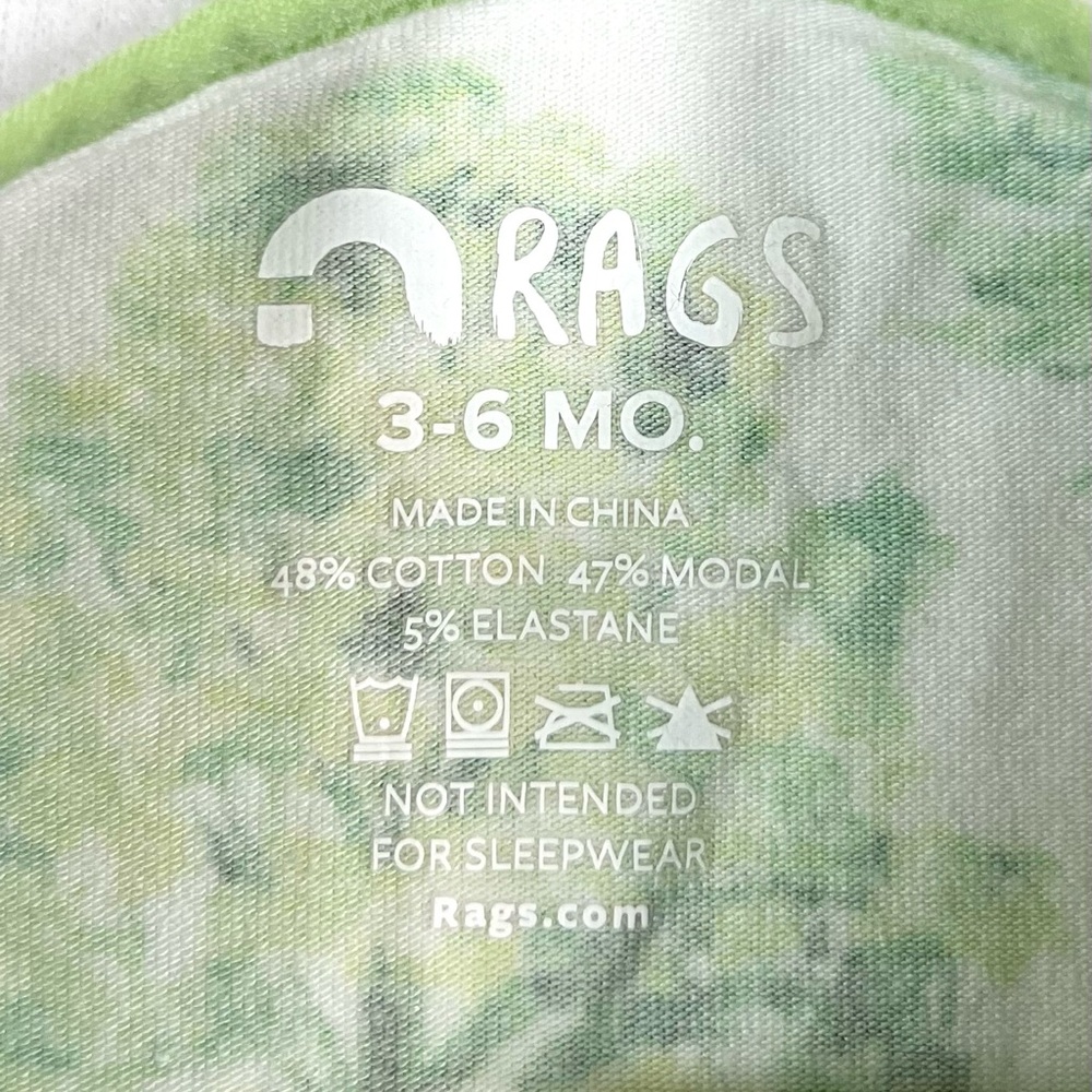 RAGS Unisex Baby Romper Tree Print Green White Short Sleeve 3-6 months Cozy Soft - Picture 4 of 6